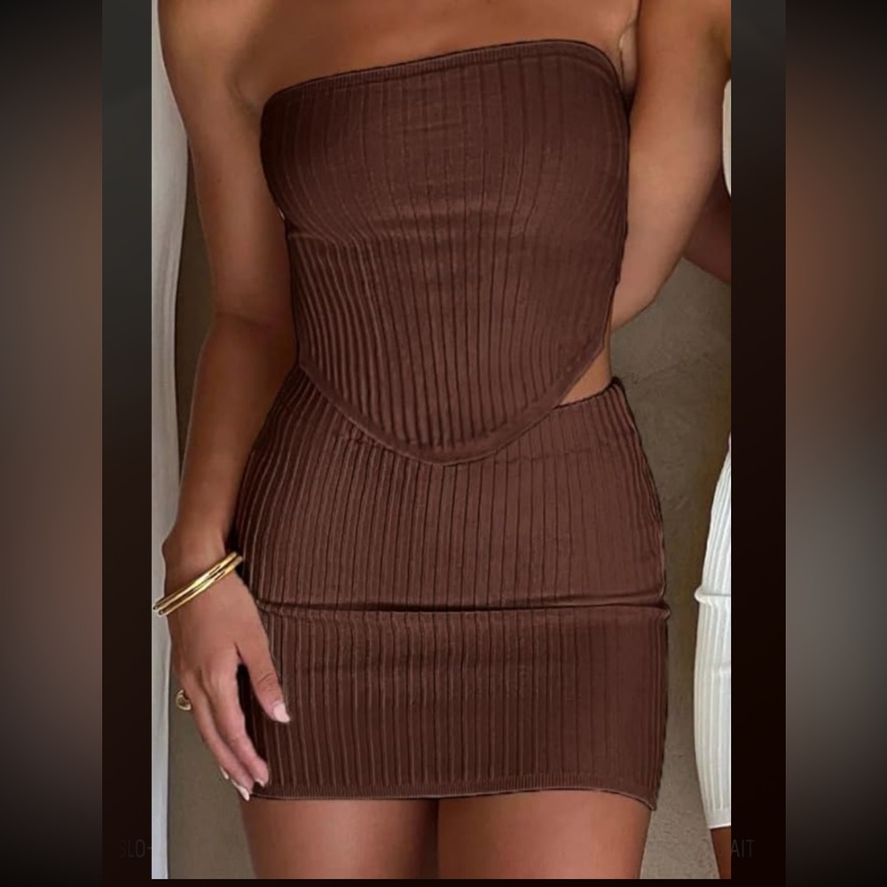 Brown mini skirt and top set